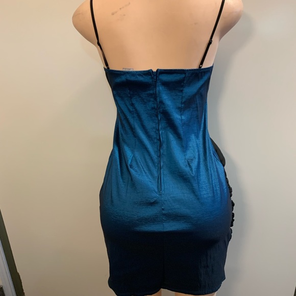 Women junior blue/Black Ruffles Bodycon short mini dress size (L) sleeveless - Picture 11 of 14